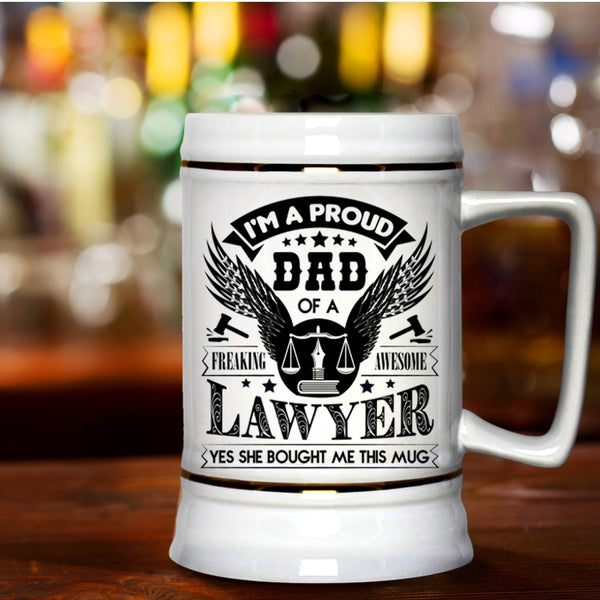 Cool Dad Beer Stein 22oz, I'm A Proud Dad Of An Awesome Lawyer Beer Mug