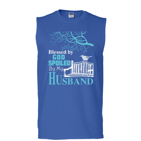 Blessed By God T Shirt, Spoiled By My Husband T Shirt, Cool T Shirt (Men's Cotton Sleeveless)