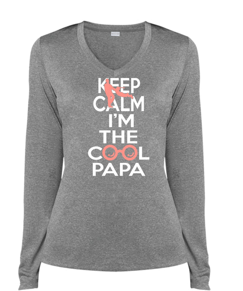Keep Calm I'm The Cool Papa T Shirt, Father's Day T Shirt (Ladies LS Heather V-Neck)