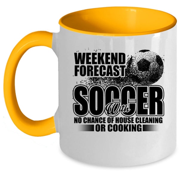 Funny Soccer Coffee Mug, Weekend Forecast Soccer Accent Mug