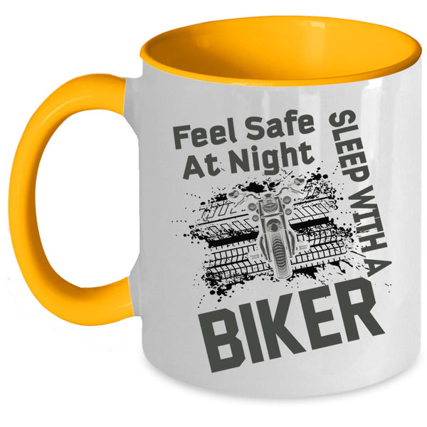 Sleep With A Biker Coffee Mug, Feel Safe At Night Accent Mug