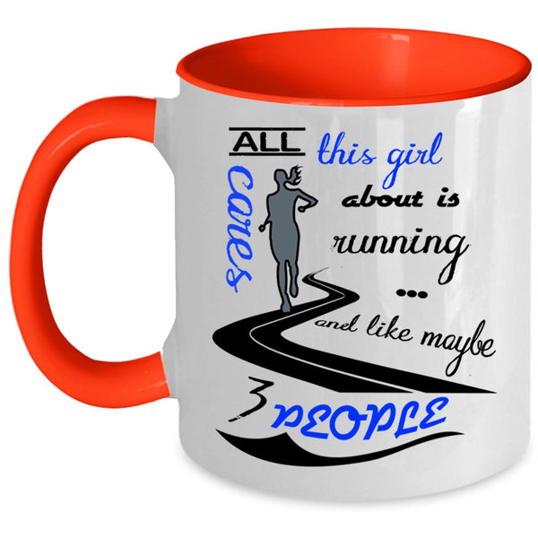 Funny Running Coffee Mug, All This Girl Cares About Is Running Accent Mug