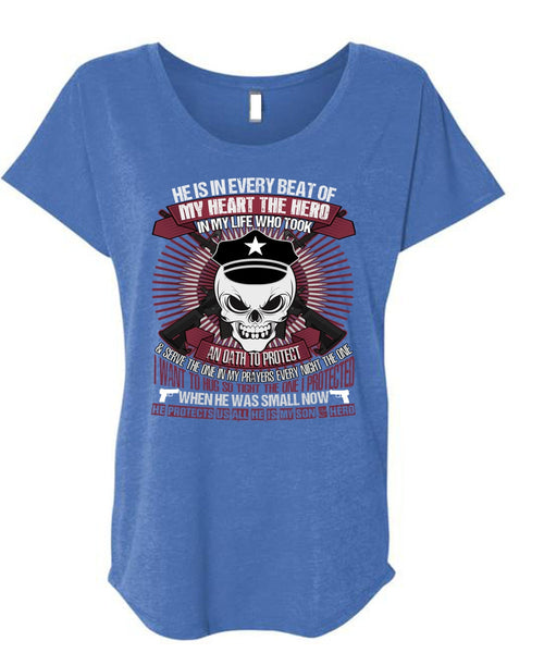 He Is My Son T Shirt, Being A Police T Shirt, Cool Shirt (Ladies' Triblend Dolman Sleeve)