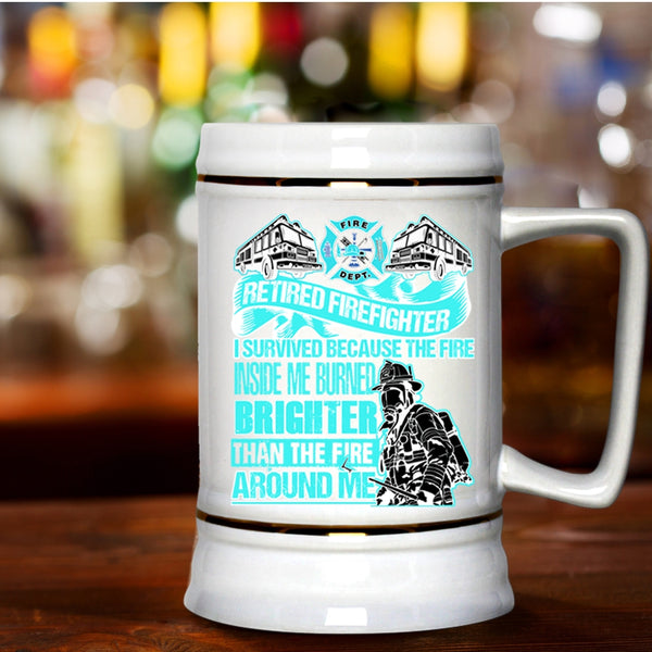 Awesome Gift For Grandfather Beer Stein 22oz, Retired Firefighter Beer Mug