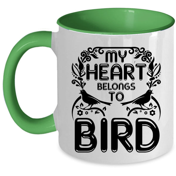 Cute Birds Coffee Mug, My Heart Belongs To Bird Accent Mug