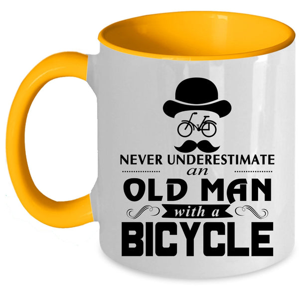 Cool Gift For Grandpas Coffee Mug, An Old Man With A Bicycle Accent Mug