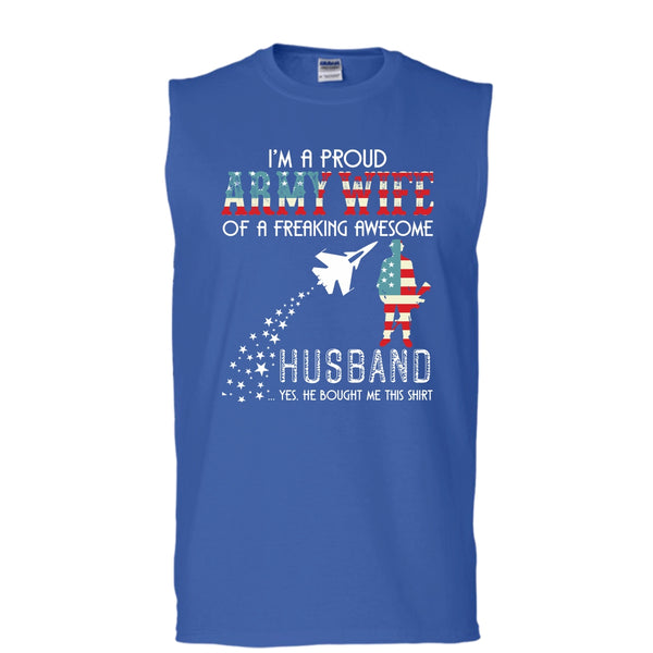 I'm A Proud Army Wife T Shirt, Freaking Awesome Husband T Shirt, Cool T Shirt (Men's Cotton Sleeveless)