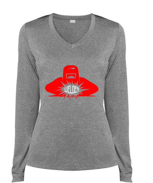 Calls Me A Welder T Shirt, Being A Welder T Shirt, Cool Shirt (Ladies LS Heather V-Neck)