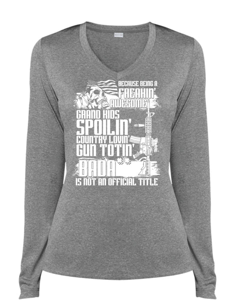 Grandkids Spoiling Country Loving Gun T Shirt, I Love Veteran T Shirt, Cool Shirt (Ladies LS Heather V-Neck)