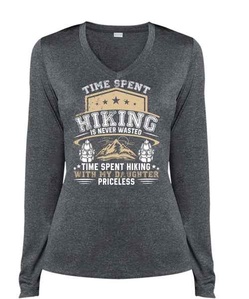 Time Spent Hiking Is Never Wasted T Shirt, Being A Hiker T Shirt, Cool Shirt (Ladies LS Heather V-Neck)