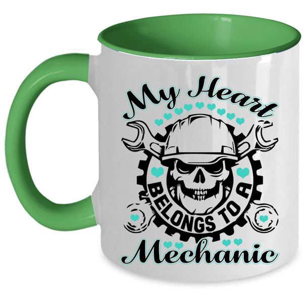 Cute Love Coffee Mug, My Heart Belongs To A Mechanic Accent Mug