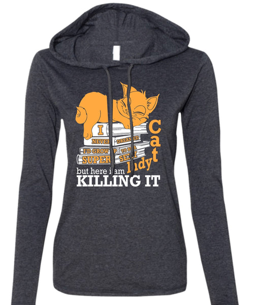I'd Grow Up To Be A Cat Lady T Shirt, My Favorite T Shirt (Anvil Ladies Ringspun Hooded)