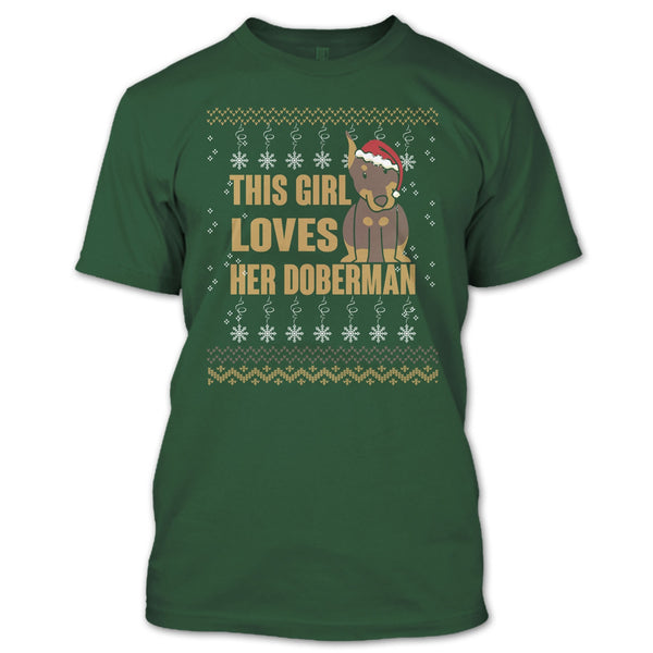 This Girls Loves Her Doberman T Shirt, Merry Christmas T Shirt