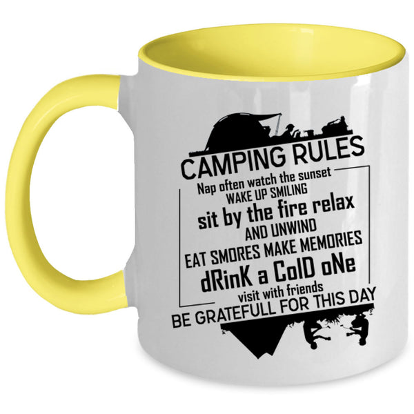 Funny Gift For Camper Coffee Mug, Camping Rules Accent Mug
