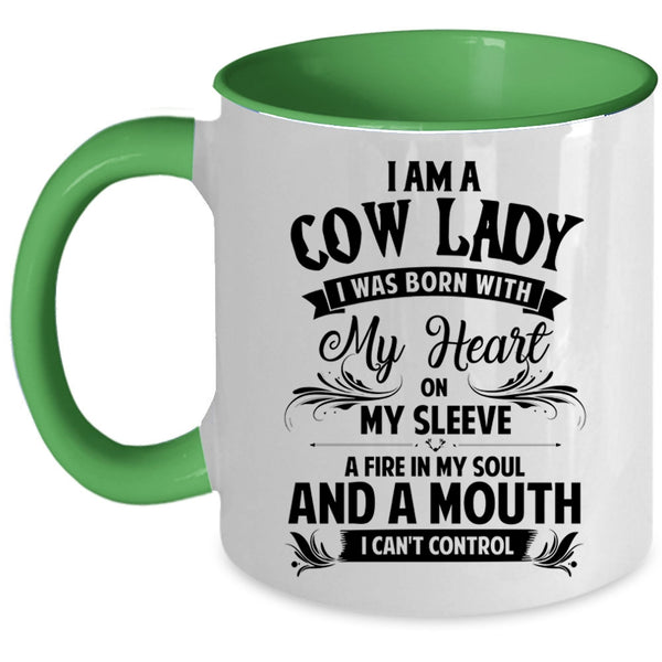 I was Born With My Heart On My Sleeve Coffee Mug, I Am A Cow Lady Accent Mug