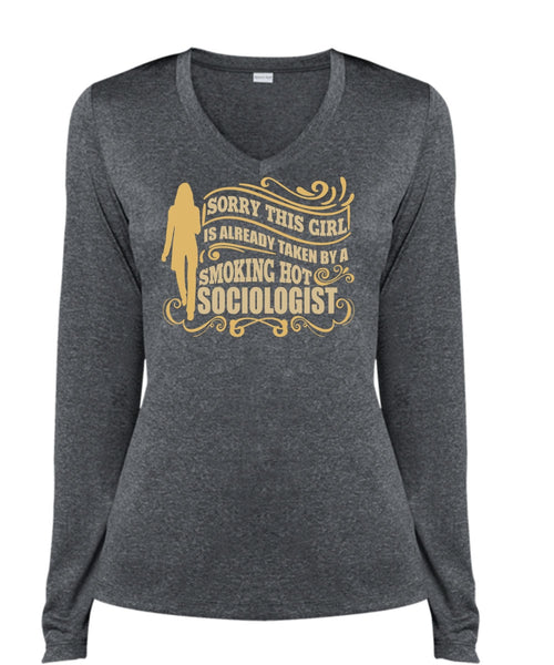 Smoking Hot Sociologist T Shirt, Being A Sociologist T Shirt, Cool Shirt (Ladies LS Heather V-Neck)