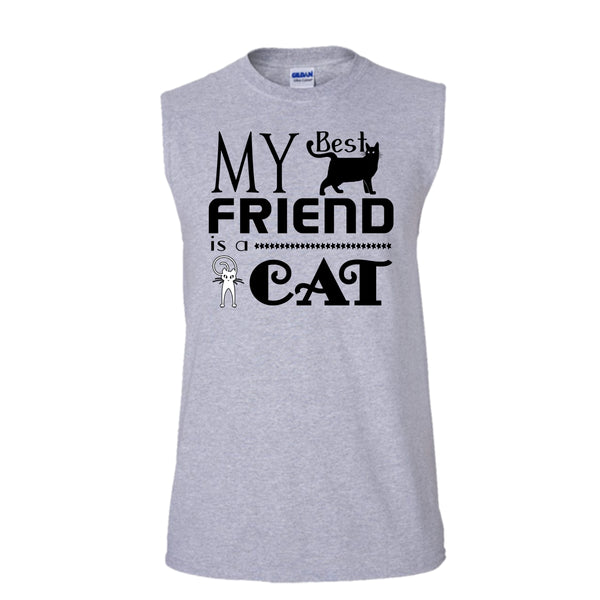 My Best Friend Is A Cat Shirt,, Cat Lover Shirt (Men's Cotton Sleeveless)