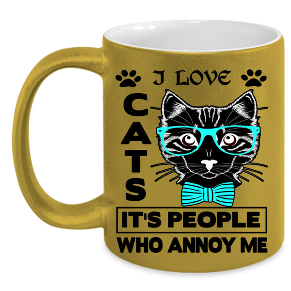 Cute Gift For Cat Lovers Coffee Mug, I Love Cats Accent Mug