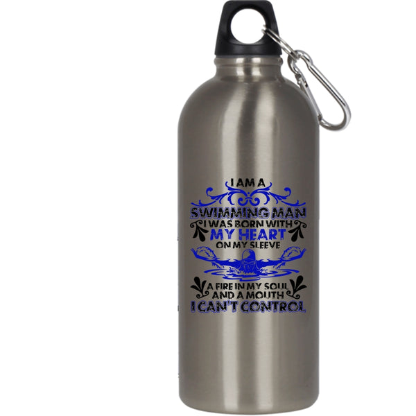 I Am A Swimming Man 20 oz Stainless Steel Bottle,I Was Born With My Heart Outdoor Sports Water Bottle