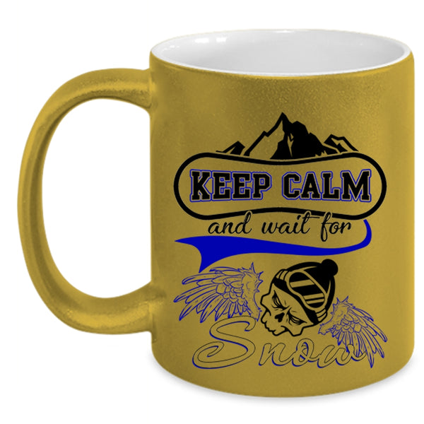Funny Skiing Coffee Mug, Keep Calm And Wait For Snow Accent Mug