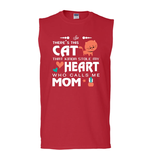 There's This Cat That Kinda Stole My Heart Shirt, Calls Me Mom Shirt (Men's Cotton Sleeveless)