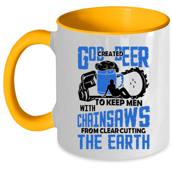 Funny Beer Drinker Coffee Mug, God Created Beer To Keep Men Accent Mug