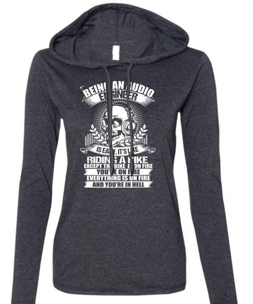 Being An Audio Engineer T Shirt, Riding A Bike T Shirt (Anvil Ladies Ringspun Hooded)