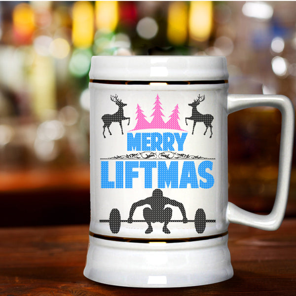 Merry Little Christmas Beer Stein 22oz, Merry Liftmas Beer Mug