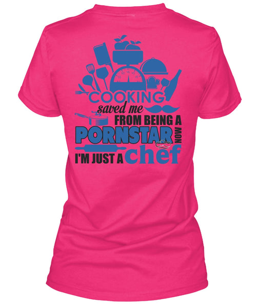 Cooking Saved Me T Shirt, I'm Just A Chef T Shirt, Cool Shirt (Ladies LS Heather V-Neck)
