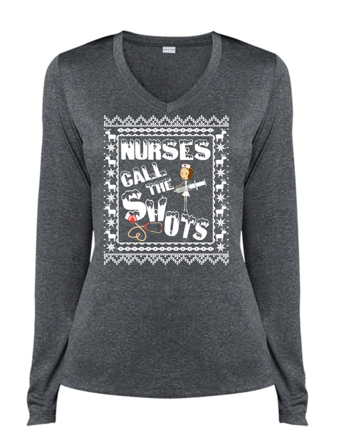 Nurses Call The Shots T Shirt, This Girl Loves Christmas T Shirt, Cool Shirt (Ladies LS Heather V-Neck)