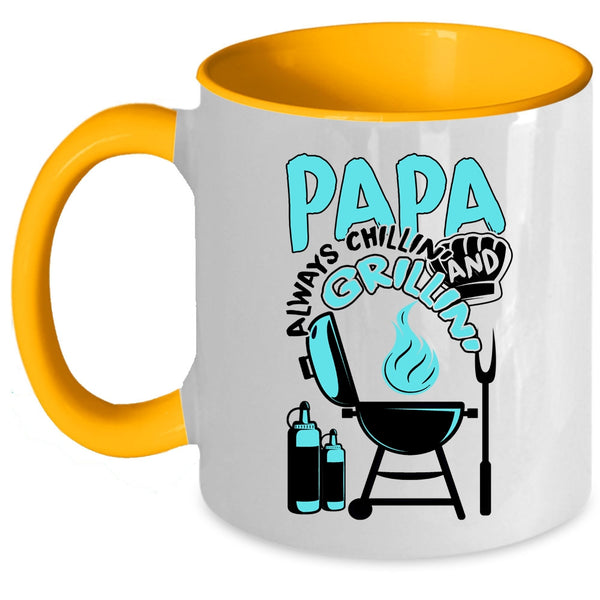 Funny Barbecue Coffee Mug, Papa Always Chilling Grilling Accent Mug