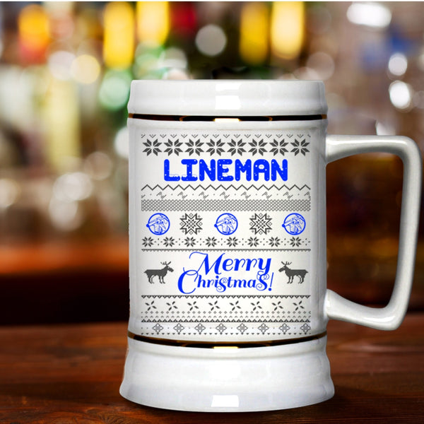 Merry Christmas Gift For Lineman Beer Stein 22oz, Lineman Beer Mug