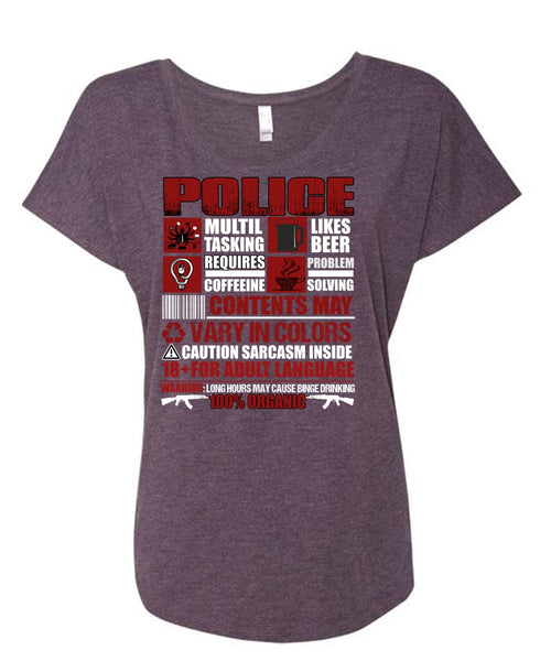 Police Multitasking T Shirt, Likes Beer T Shirt, Cool Shirt (Ladies' Triblend Dolman Sleeve)