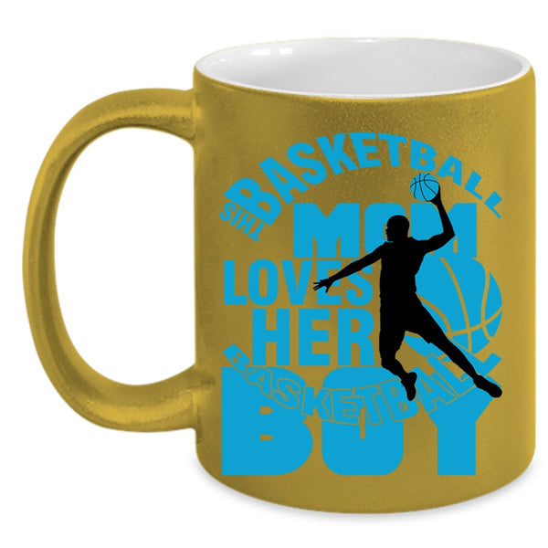 Cool Mom Coffee Mug, This Basketball Mom Loves Her Basketball Boy Accent Mug