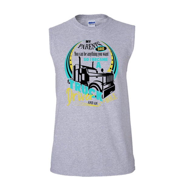 I Became A Truck Driver T Shirt, Coolest Trucker Ever Tank Top (Men's Cotton Sleeveless)