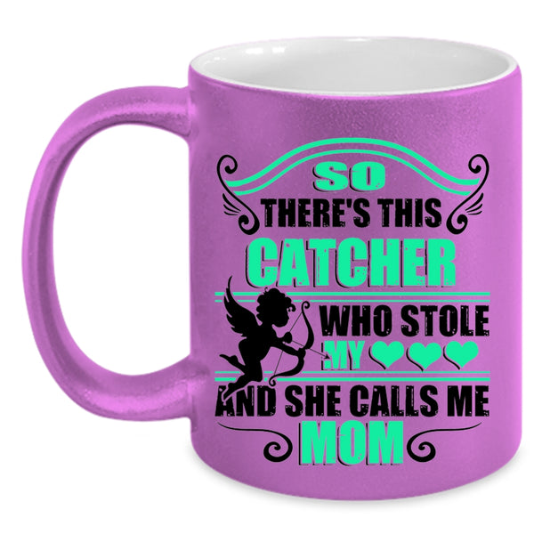 She Calls Me Mom Coffee Mug, This Catcher Stole My Heart Accent Mug