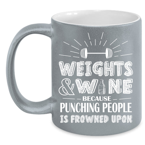 Weights And Wine Coffee Mug, Funny Gift For Wine Drinker Coffee Cup