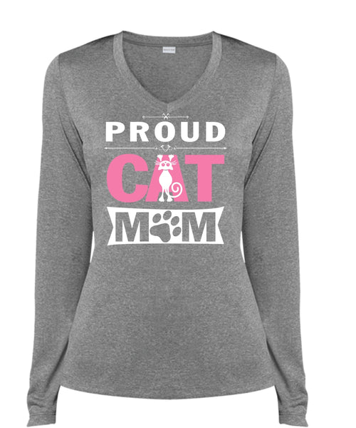 Proud Cat Mom T Shirt, My Pets T Shirt, My Favorite T Shirt (Ladies LS Heather V-Neck)