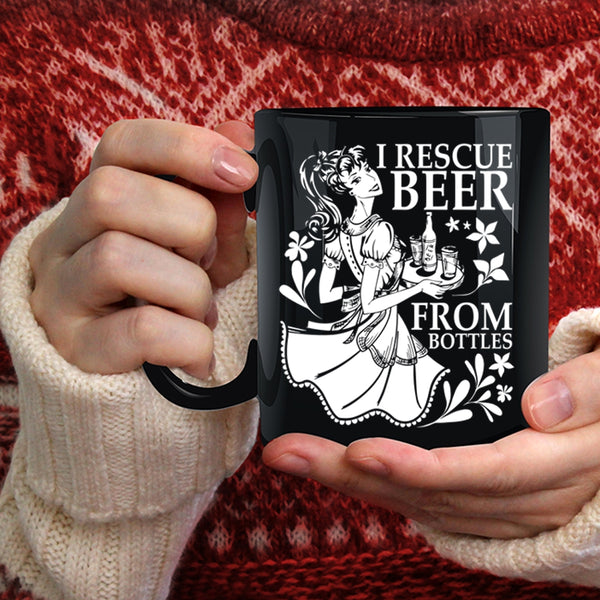 I Rescue Beer From Bottles Coffee Mug, Cute Beer Drinker Coffee Cup