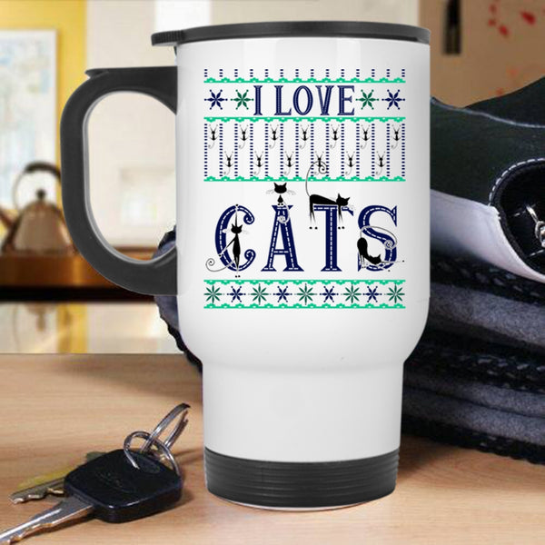 Christmas Gift For Cat Lover Travel Mug, I Love Cats Mug