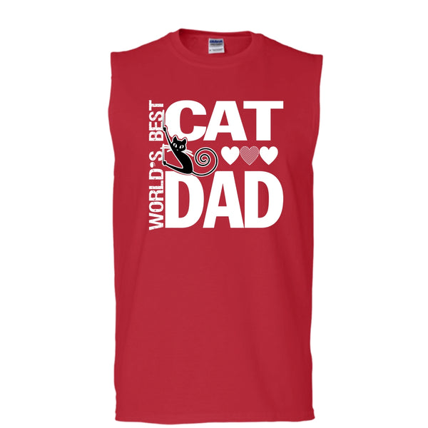 World's Best Cat Dad Shirt, Father's Day Shirt (Men's Cotton Sleeveless)
