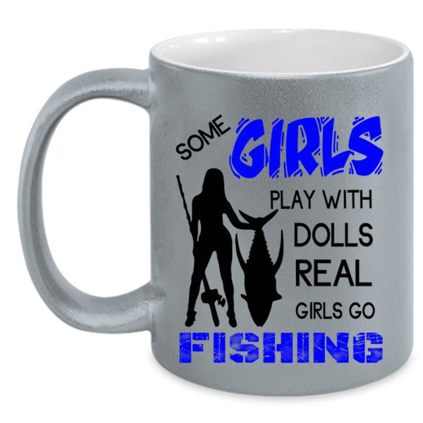 Pretty Girls Coffee Mug, Real Girls Go Fishing Accent Mug