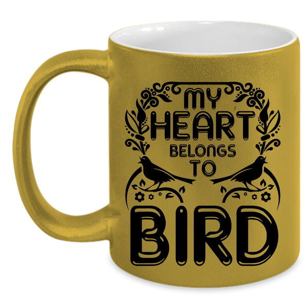 Cute Birds Coffee Mug, My Heart Belongs To Bird Accent Mug