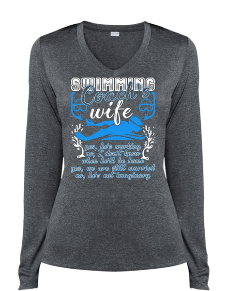 Swimming Coach's Wife T Shirt, We Are Still Married T Shirt, Cool Shirt (Ladies LS Heather V-Neck)