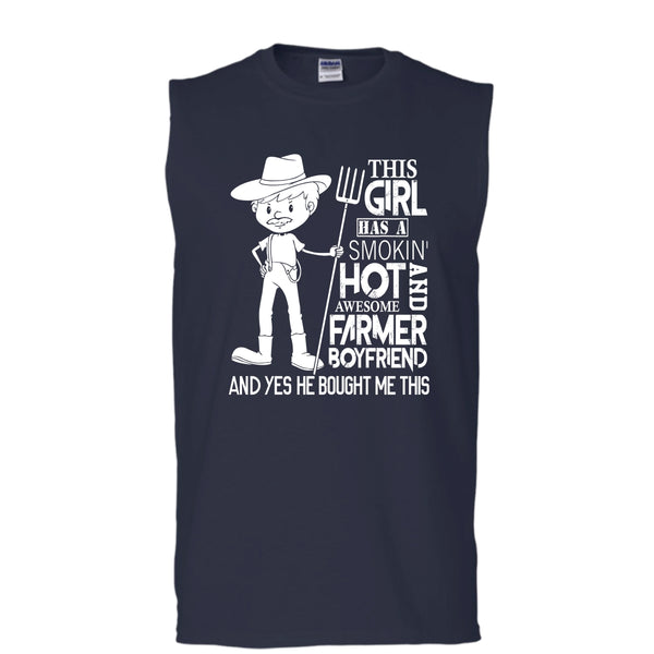 Awesome Farmer Boyfriend T Shirt, Coolest Farmer's Girlfriend T Shirt, Cool T Shirt (Men's Cotton Sleeveless)