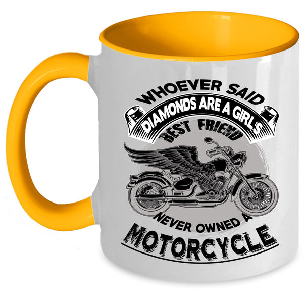 Motorcycle Coffee Mug, Diamonds Are A Girl's Best Friend Accent Mug