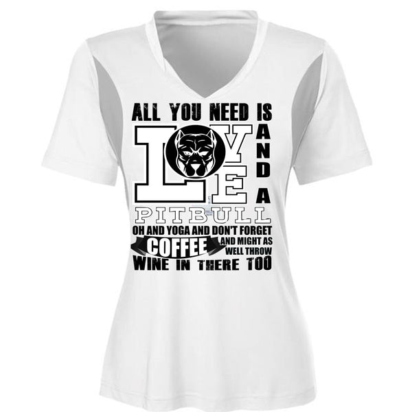 All You Need Is Love And A Pit Bull T Shirt, Yoga And Coffee T Shirt, Cool Shirt (Ladies LS Heather V-Neck)