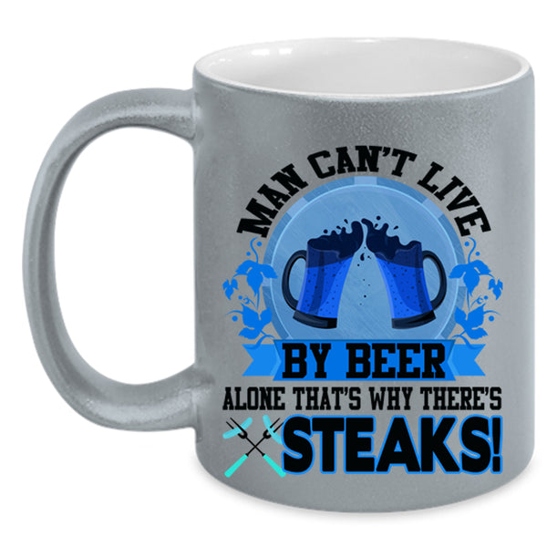 Funny Beer Drinker Coffee Mug, Man Can't Live By Beer Alone Accent Mug