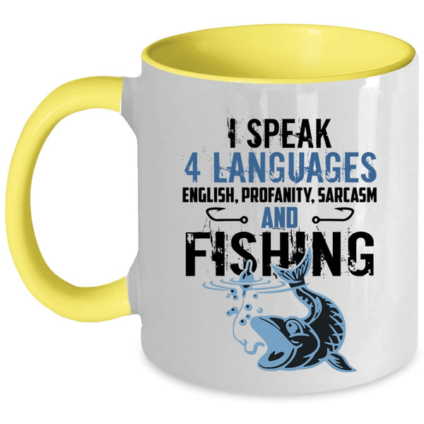 Fishing Coffee Mug, I Speak 4 Languages Accent Mug