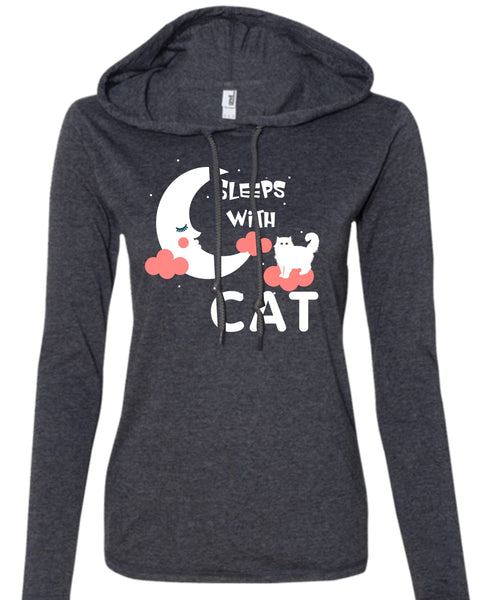 Sleeps With Cat T Shirt, My Pets T Shirt, I Love My Cat T Shirt (Anvil Ladies Ringspun Hooded)